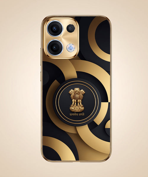 Oppo Reno 13 5G Royal Emblem Gold Electroplated Glass Phone Back Case