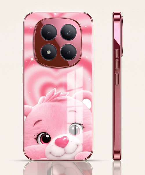 Redmi Note 15 Pro+ 5G Luxury Cute Teddy Pink Electroplated Glass Phone Back Case