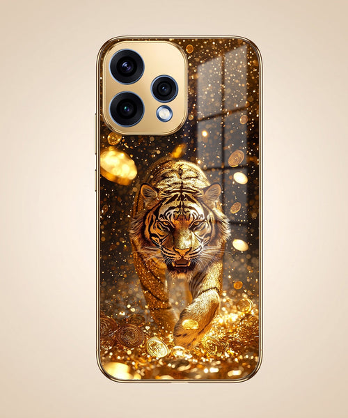 Oppo Reno 15 5G Luxury Tiger Gold Electroplated Glass Phone Back Case