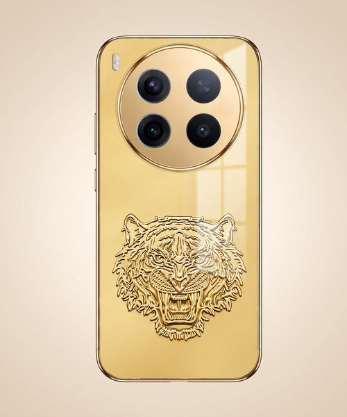 Vivo X300 Pro 5G Golden Tiger Face Gold Electroplated Glass Phone Back Case