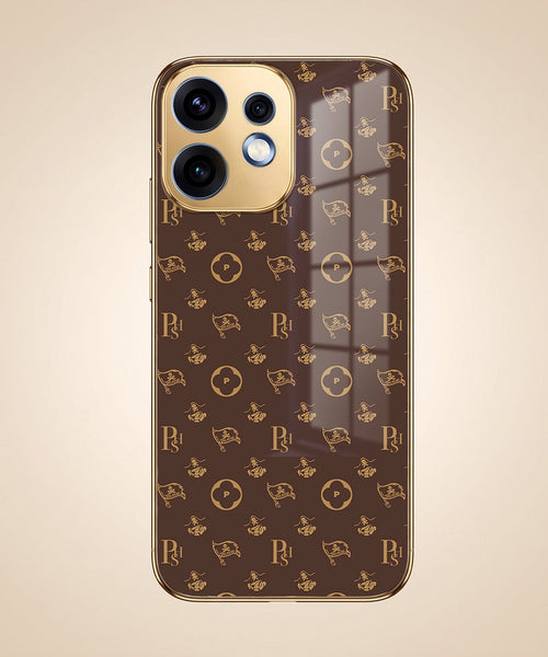 Oppo Reno 16 5G Luxury Monogram Brown Gold Electroplated Glass Phone Back Case