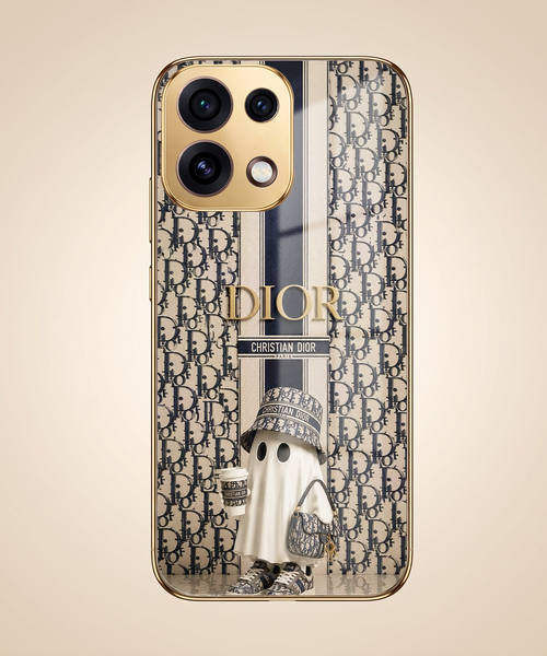 Oppo Reno 16C 5G Luxury Dior Gold Electroplated Glass Phone Back Case