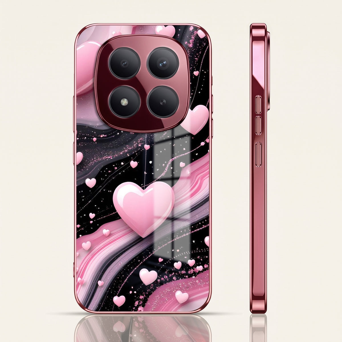 Redmi Note 15 Pro+ 5G Love Sparkle Pink Electroplated Glass Phone Back Case