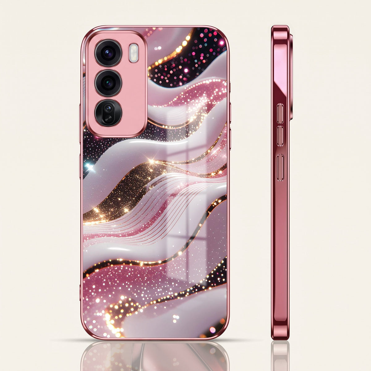 Oppo Reno 12 Pro 5G Midnight Pearl Wave Pink Electroplated Glass Phone Back Case