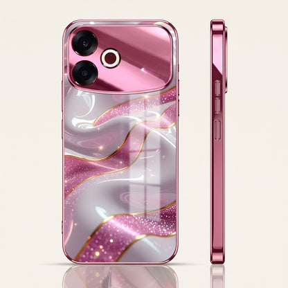 Oppo F33 Pro 5G Pearl Marble Pink Electroplated Glass Phone Back Case