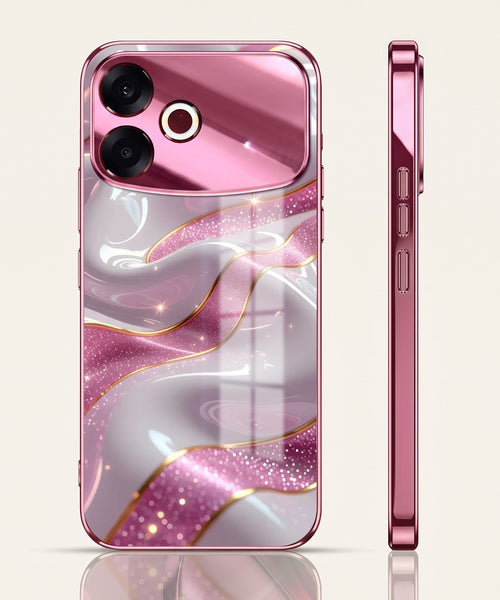 Oppo F33 Pro 5G Pearl Marble Pink Electroplated Glass Phone Back Case