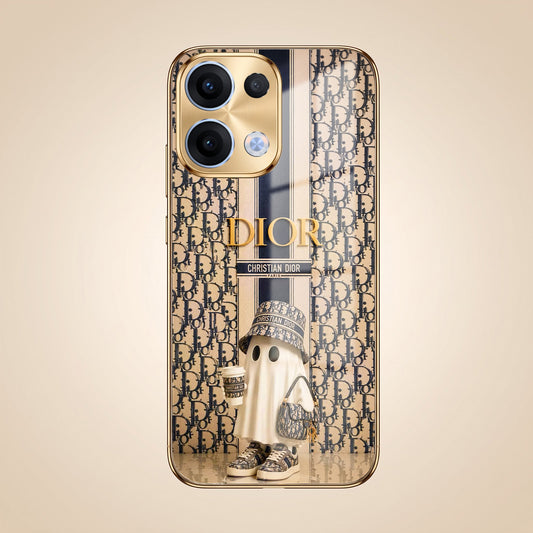 Oppo Reno 13 5G Luxury Dior Gold Electroplated Glass Phone Back Case