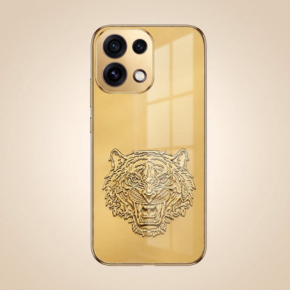 Oppo Reno 16C 5G Golden Tiger Face Gold Electroplated Glass Phone Back Case