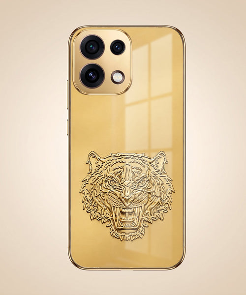 Oppo Reno 16C 5G Golden Tiger Face Gold Electroplated Glass Phone Back Case