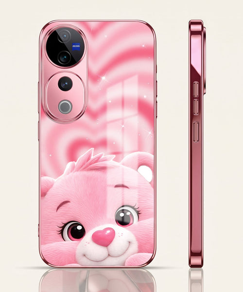 Vivo V40 Pro 5G Luxury Cute Teddy Pink Electroplated Glass Phone Back Case