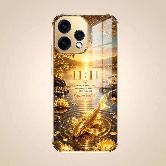 Oppo Reno 15 5G 11:11 Manifestation Gold Electroplated Glass Phone Back Case