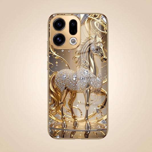 Oppo Find X9 5G Luxury Horse Texture Gold Electroplated Glass Phone Back Case