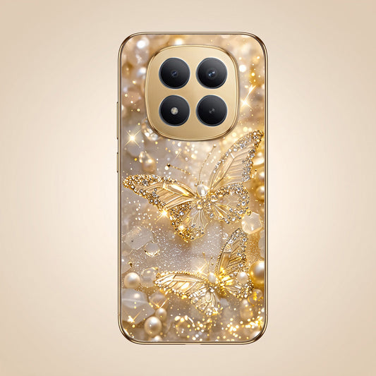 Redmi Note 15 SE 5G Golden Butterfly Gold Electroplated Glass Phone Back Case