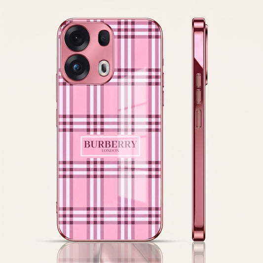 Oppo Reno 13 Pro 5G Burberry Classic Pink Electroplated Glass Phone Back Case