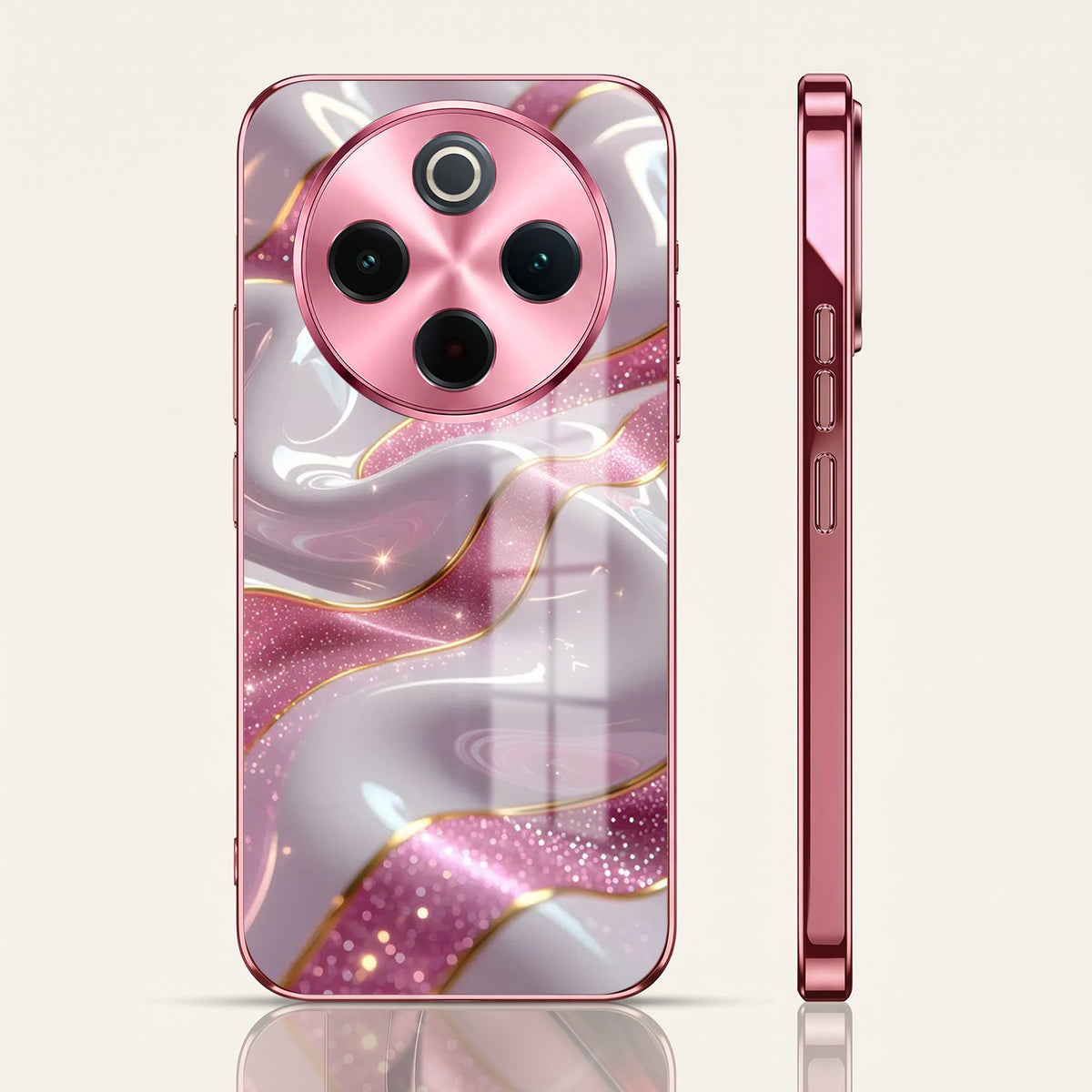 Vivo T4 5G Pearl Marble Pink Electroplated Glass Phone Back Case