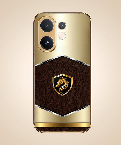 Vivo V60 5G Dragon Crest Gold Electroplated Glass Phone Back Case