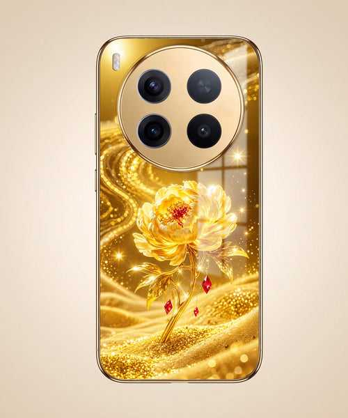 Vivo X300 Pro 5G Golden Rose Elegance Gold Electroplated Glass Phone Back Case