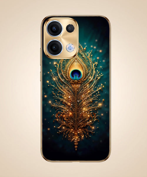 Oppo Reno 13 5G Golden Peacock Feather Gold Electroplated Glass Phone Back Case