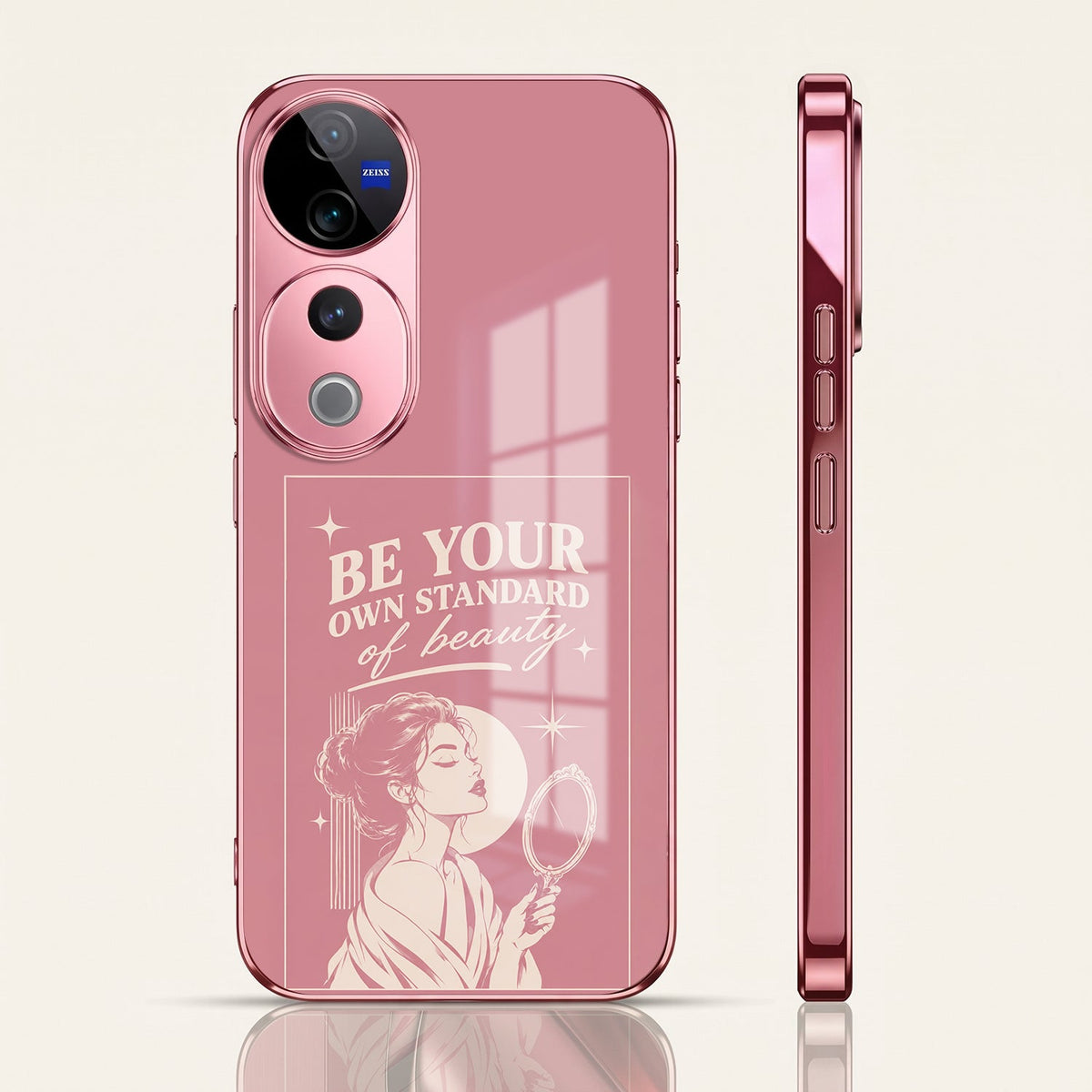 Vivo V40 Pro 5G Luxury Aesthetic Girl Pink Electroplated Glass Phone Back Case