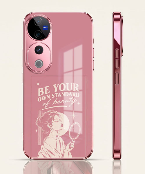 Vivo V40 Pro 5G Luxury Aesthetic Girl Pink Electroplated Glass Phone Back Case