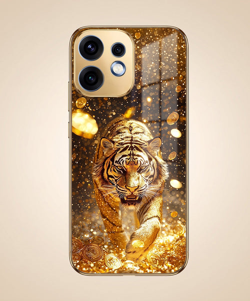 Oppo Reno 16 5G Luxury Tiger Gold Electroplated Glass Phone Back Case