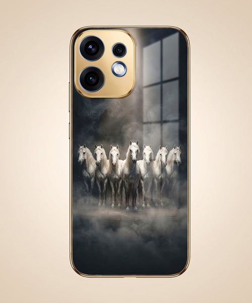 Oppo Reno 16 5G Running Horses Gold Electroplated Glass Phone Back Case