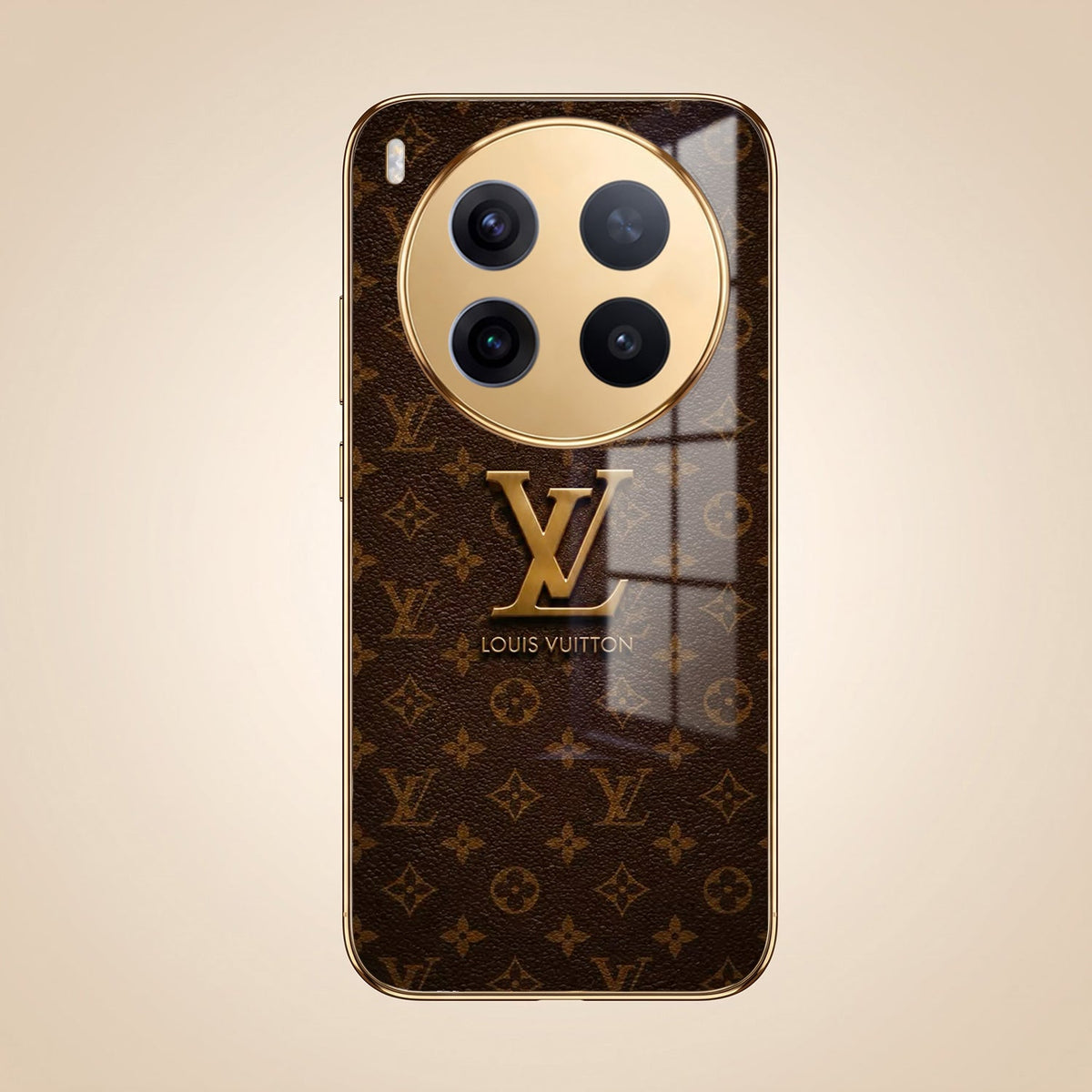 Vivo X300 Pro 5G LV Brown Monogram Gold Electroplated Glass Phone Back Case