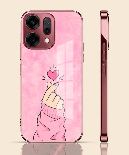 Oppo Reno 14 5G Luxury Heart Pink Electroplated Glass Phone Back Case