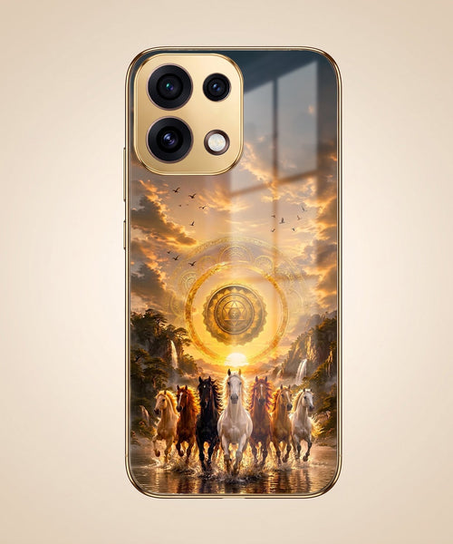 Oppo Reno 16C 5G Celestial Seven Horses Gold Electroplated Glass Phone Back Case