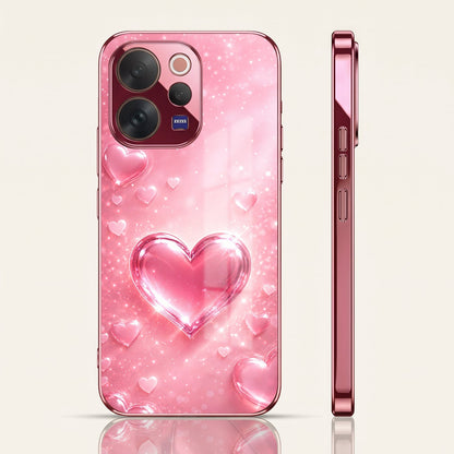 Vivo V70 5G Luxury 3D Jelly Heart Pink Electroplated Glass Phone Back Case