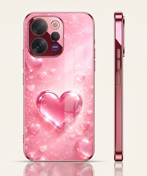 Vivo V70 5G Luxury 3D Jelly Heart Pink Electroplated Glass Phone Back Case