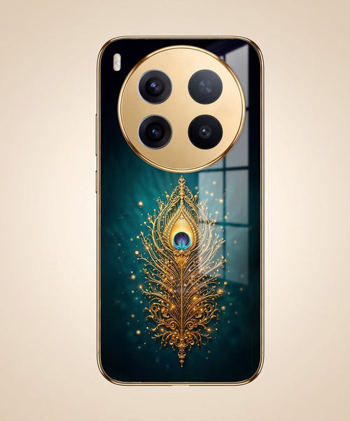 Vivo X300 Pro 5G Golden Peacock Feather Gold Electroplated Glass Phone Back Case