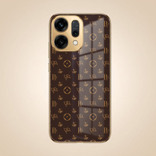 Oppo Reno 13 5G Luxury Monogram Brown Gold Electroplated Glass Phone Back Case