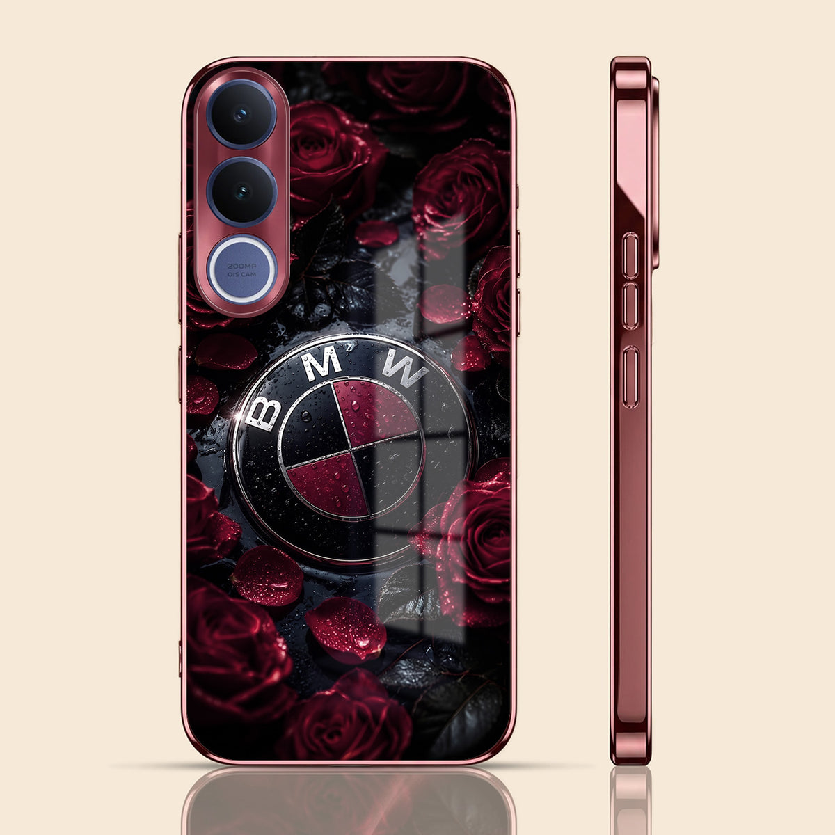 Vivo V70 FE 5G BMW Logo Burgundy Electroplated Glass Back Case