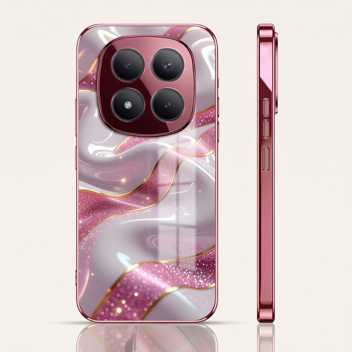 Redmi Note 15 Pro+ 5G Pearl Marble Pink Electroplated Glass Phone Back Case