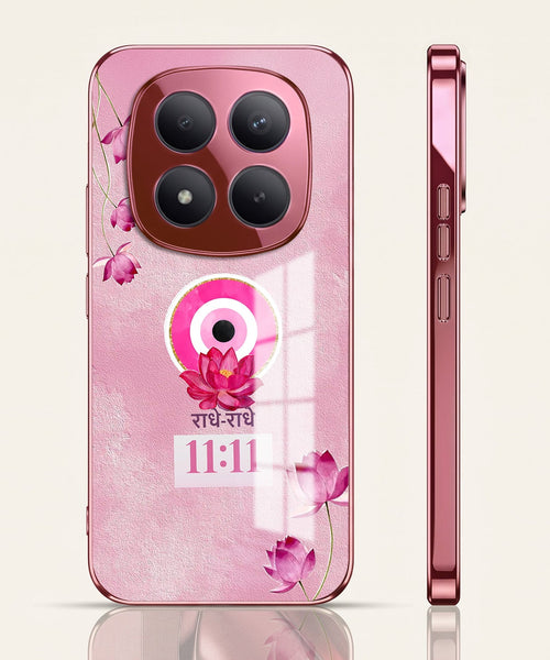Redmi Note 15 Pro+ 5G Luxury Radhe Radhe 11:11 Pink Electroplated Glass Phone Back Case