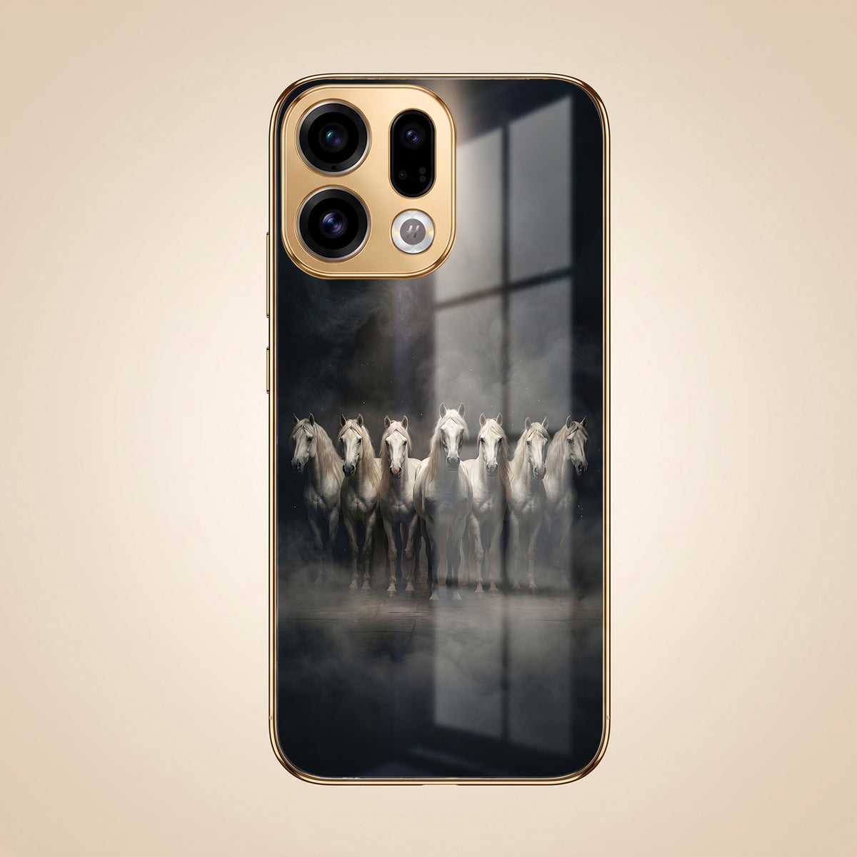 Oppo Find X9 5G Running Horses Gold Electroplated Glass Phone Back Case
