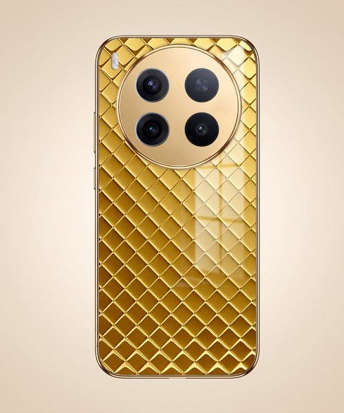 Vivo X300 Pro 5G  Golden Criss Cross Gold Electroplated Glass Phone Back Case