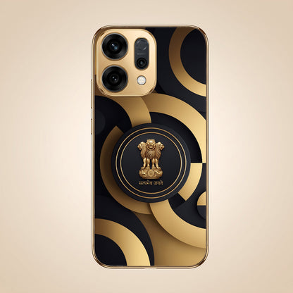 Oppo Reno 14 5G Royal Emblem Gold Electroplated Glass Phone Back Case