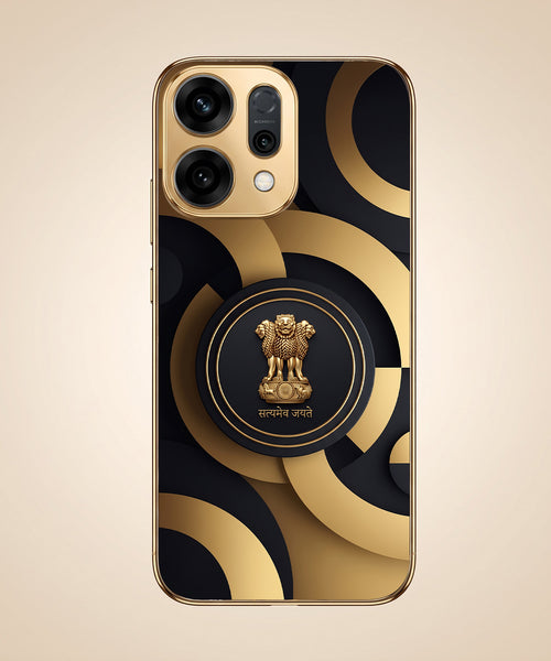 Oppo Reno 14 5G Royal Emblem Gold Electroplated Glass Phone Back Case