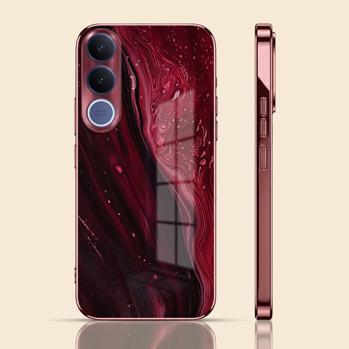 Vivo V70 FE 5G Marble Burgundy Electroplated Glass Back Case