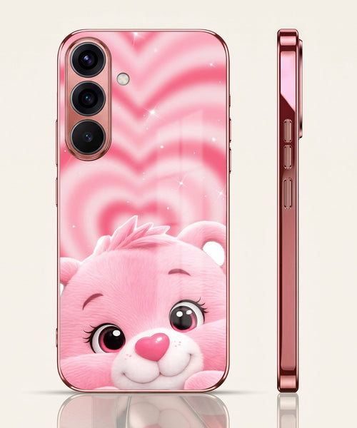 Samsung Galaxy A56 5G Luxury Cute Teddy Pink Electroplated Glass Phone Back Case