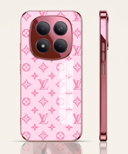 Redmi Note 15 Pro+ 5G Luxury Monogram Pink Electroplated Glass Phone Back Case