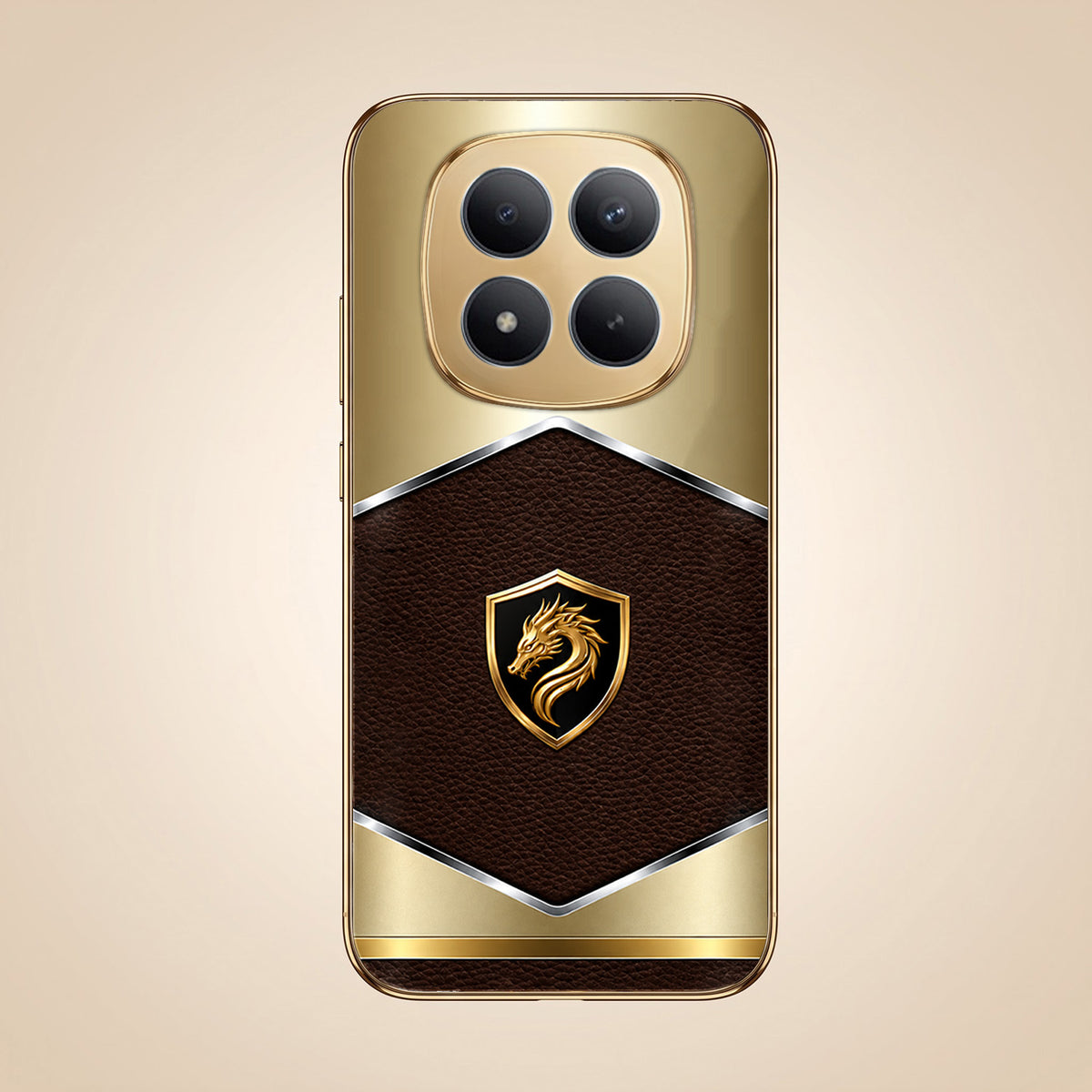 Redmi Note 15 Pro+ 5G Dragon Crest Gold Electroplated Glass Phone Back Case