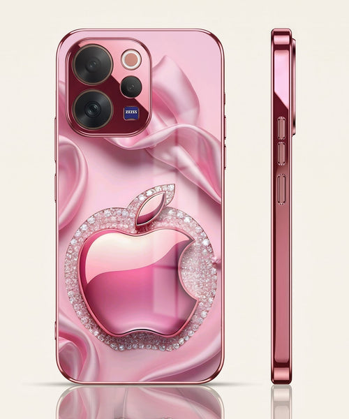 Vivo V70 5G Luxury Apple Logo Pink Electroplated Glass Phone Back Case