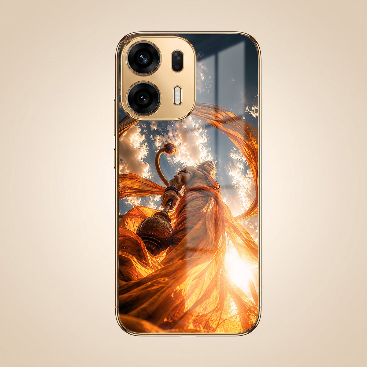 Oppo K14 Plus 5G Divine Hanuman Gold Electroplated Glass Phone Back Case
