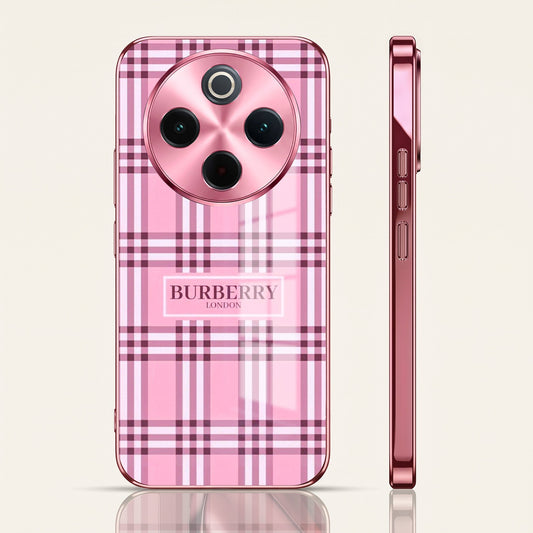 Vivo T4 5G Burberry Classic Pink Electroplated Glass Phone Back Case