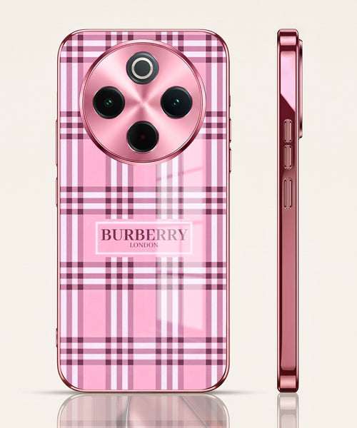 Vivo T4 5G Burberry Classic Pink Electroplated Glass Phone Back Case