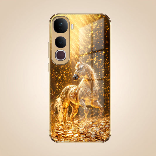 Vivo Y400 Pro 5G Golden Horse Sparkle Gold Electroplated Glass Phone Back Case