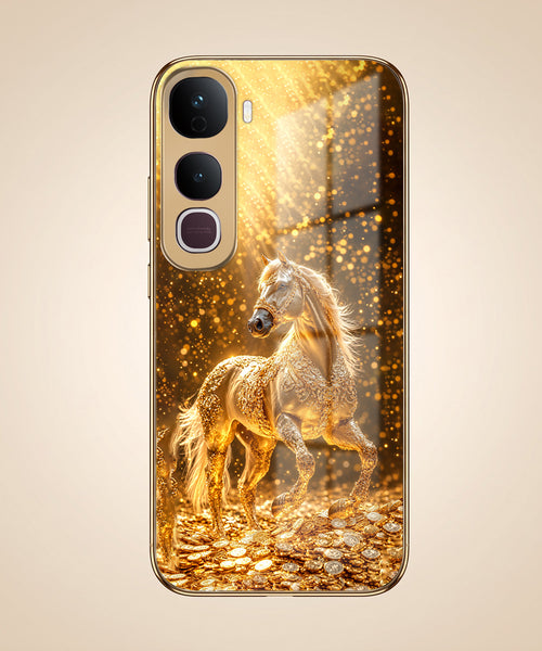 Vivo Y400 Pro 5G Golden Horse Sparkle Gold Electroplated Glass Phone Back Case